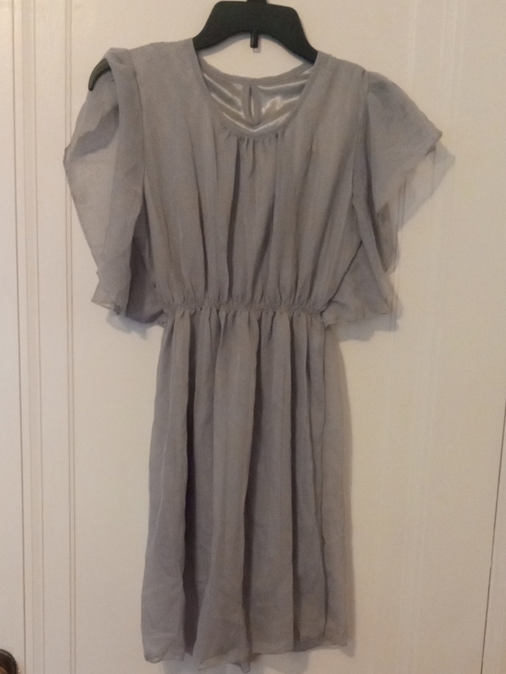NWT Light Gray Sheer Flutter Sleeve Dress Junior large
